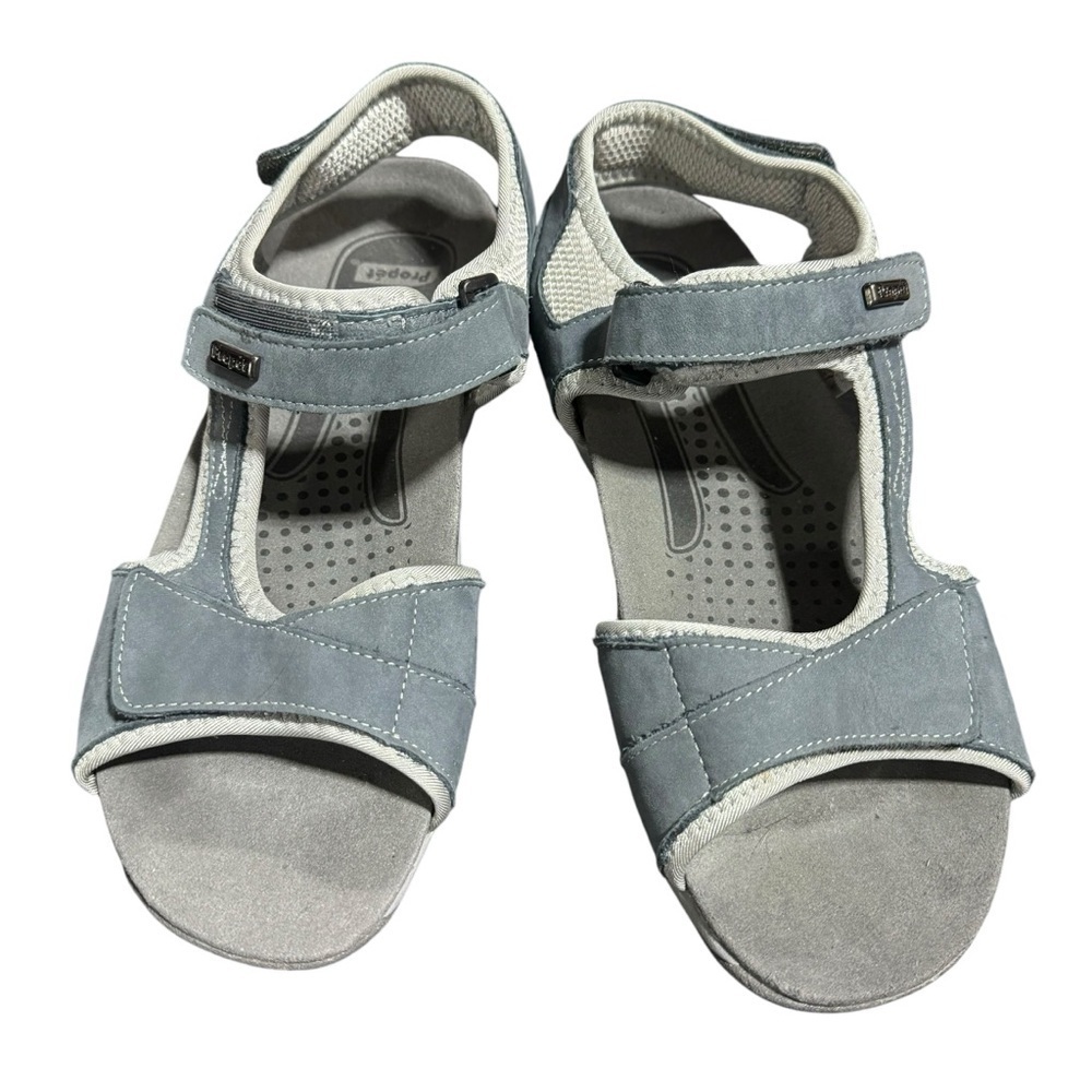 Propet Women's Helen Leather Sports Sandals Slate Blue Adjustable Straps